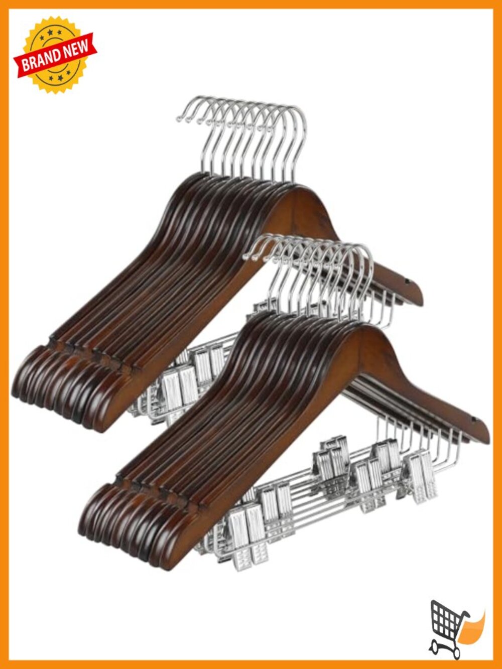 Wooden Suit Hangers with Adjustable Metal Clips 20 Pack Solid Wood 360 Swivel